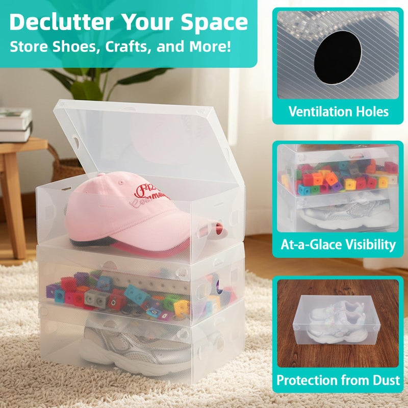 kilofly 15 Kids Women Smart Storage Containers Foldable Clear Shoe Box Set - Image 4